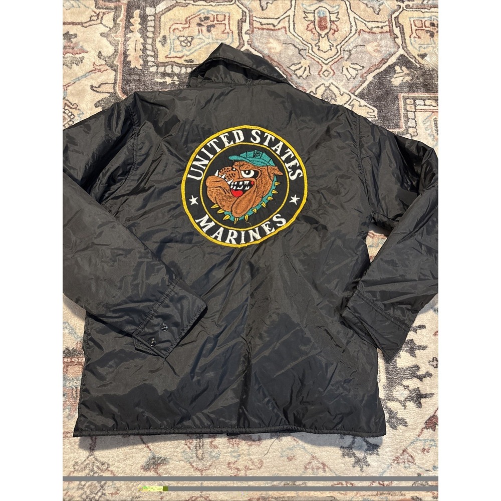 Vintage USMC Marines Satin Jacket Men's‎ Large Medium Black Bulldog
